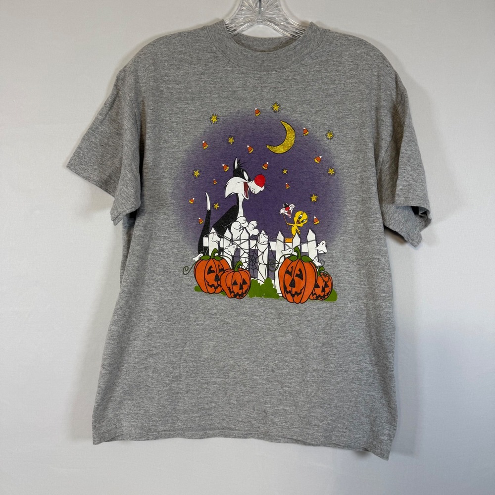 VTG M&O Knits Halloween T-Shirt Sylvester and Tweety Pumpkins Candy Corn Medium
